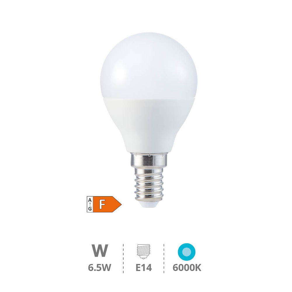 Lámpara LED esférica 6,5W E14 6000K 
