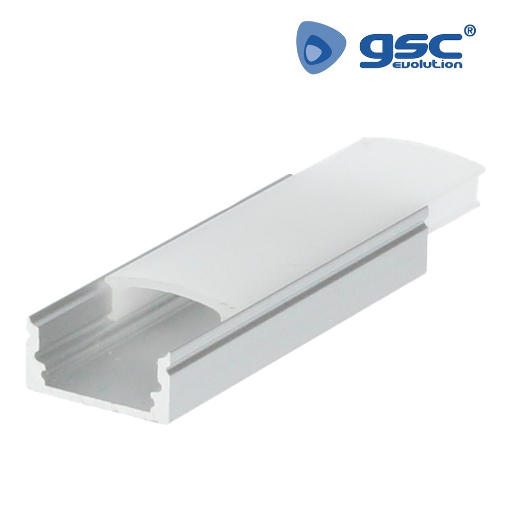 Perfil aluminio traslúcido superficie 2M para tiras LED hasta 12mm Perfil aluminio traslúcido superficie 2M para tiras LED hasta 12mm GSC