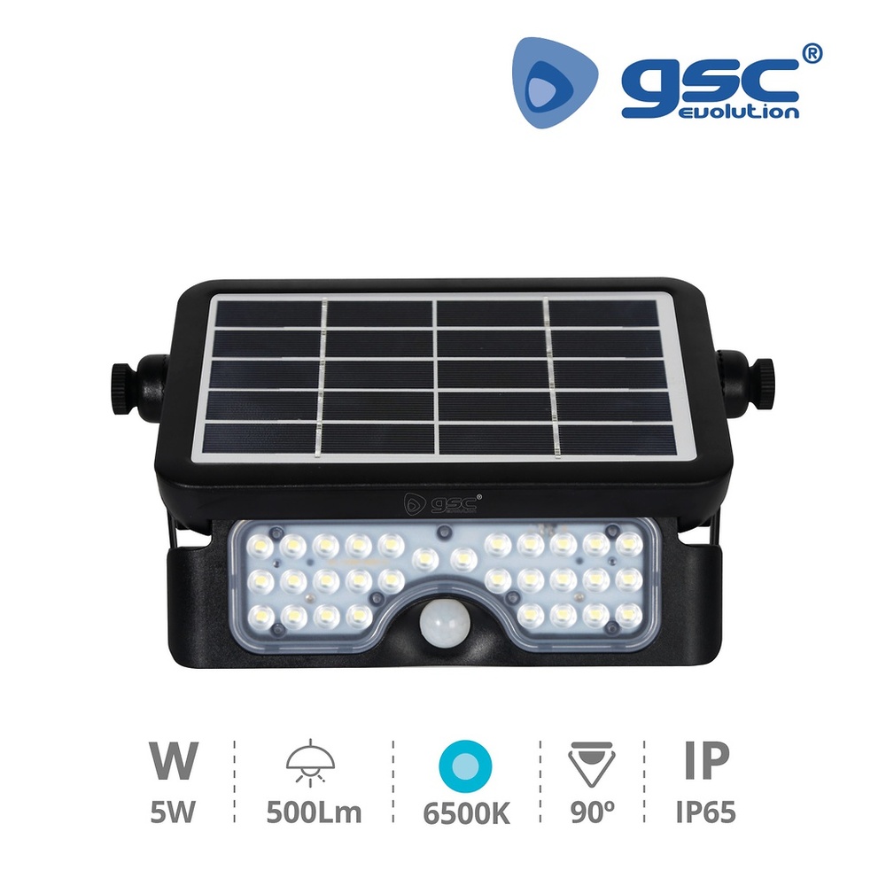 Proyector solar LED multifunción con sensor 5W 6500K IP65 Negro Proyector solar LED multifunción con sensor 5W 6500K IP65 Negro GSC