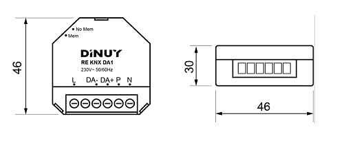 dimensiones regulador inalámbrico RE-KNX-DA1 Regulador de luz Inalambrico DINUY
