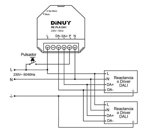 conexiones regulador led RE-PLA-DA1 Regulador para Luminarias LED DALI DINUY