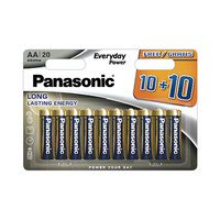 Blíster 20 pilas alcalinas multipacks 10+10 AA/LR6 Everyday Power Panasonic