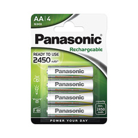 Blíster 4 pilas recargables AA 2450mAh uso constante Panasonic