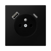 Enchufe 2P+T sistema francés/belga con cargador USB doble tipo A+C negro mate LS990 Jung