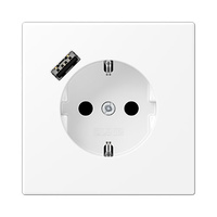 Enchufe schuko 2P+T con cargador USB tipo A protección para niños blanco alpino mate LS990 Jung