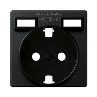 Tapa base enchufe schuko 2P+T doble cargador USB 2.1A tipo A negro mate Simon 82 Concept